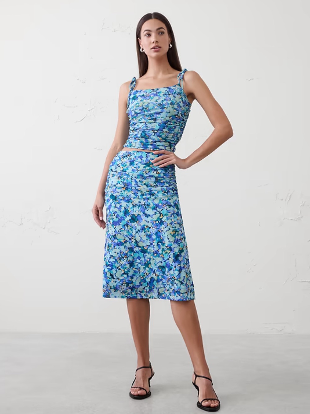 Banana Republic Blue Floral Square-Neck Set